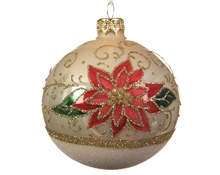 PALLINA NATALIZIA AVORIO 8CM DECORATA CON STELLA DI NATALE ROSSA