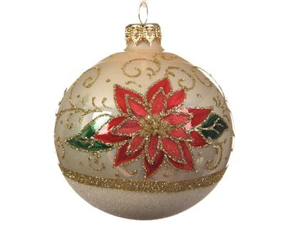 PALLINA NATALIZIA AVORIO 8CM DECORATA CON STELLA DI NATALE ROSSA