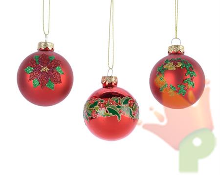 PALLINE NATALIZIE ROSSA 6CM DECORAZIONE ASSORTITA