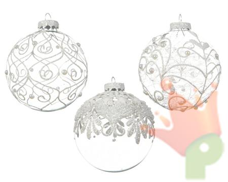 PALLINA NATALIZIA 8CM BIANCA DECORAZIONE ASSORTITA
