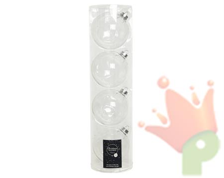 PALLINE NATALIZIE VETRO TRASPARENTE 10CM IN TUBO DA 4