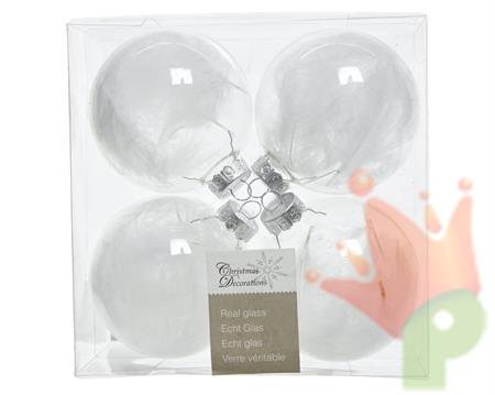 PALLINE TRASPARENTE CON PIUMA 7 CM BOX DA 4