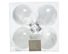 PALLINE TRASPARENTE CON PIUMA 7 CM BOX DA 4
