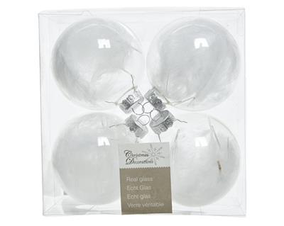 PALLINE TRASPARENTE CON PIUMA 7 CM BOX DA 4
