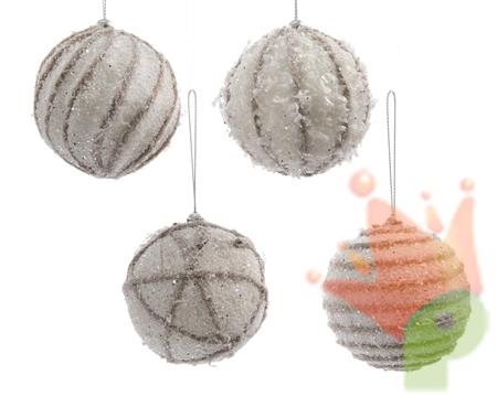 PALLINA NATALIZIA 8CM BIANCA DECORAZIONE ASSORTITA