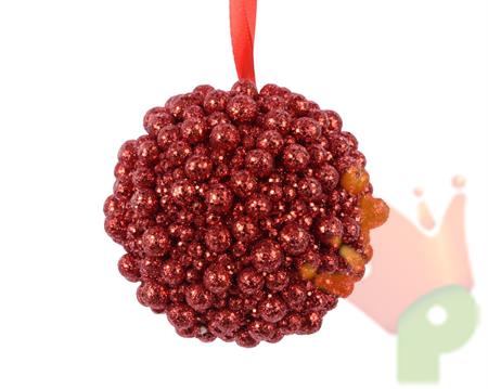 PALLINA NATALIZIA 8CM DECORATA CON PALLINE ROSSO
