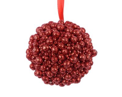 PALLINA NATALIZIA 8CM DECORATA CON PALLINE ROSSO