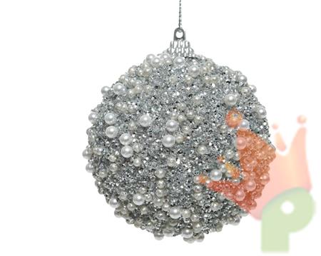 PALLINA NATALIZIA ARGENTO 8CM DECORATA CON PALLINE ARGENTO