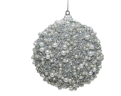 PALLINA NATALIZIA ARGENTO 8CM DECORATA CON PALLINE ARGENTO