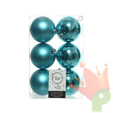 PALLINE TURCHESE LUCIDE E OPACHE 8 CM PER ALBERO BOX 6 PZ