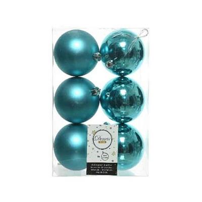 PALLINE TURCHESE LUCIDE E OPACHE 8 CM PER ALBERO BOX 6 PZ