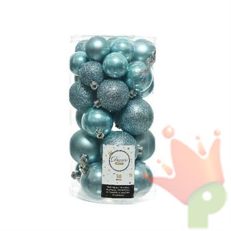 PALLINE CELESTI MISURE ASSORTITE PER ALBERO BOX DA 30PZ