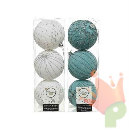 PALLINA 8 CM BIANCA E TURCHESE BOX DA 3