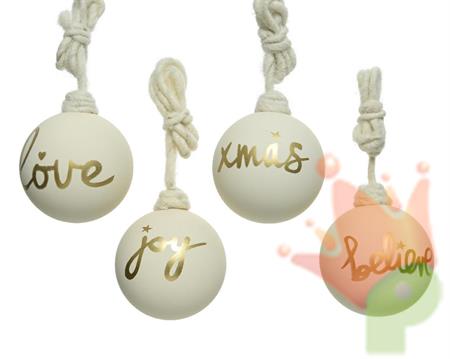 PALLINA DI NATALE BIANCA CON SCRITTA ASSORTITA ORO