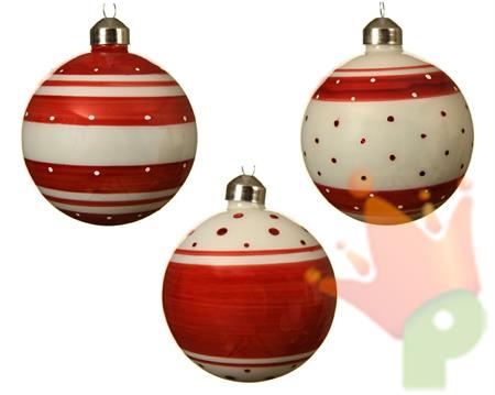 PALLINA DI NATALE BIANCA ROSSA 3 DECORI ASS 8 CM