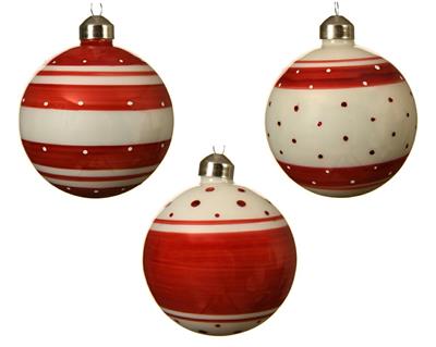 PALLINA DI NATALE BIANCA ROSSA 3 DECORI ASS 8 CM