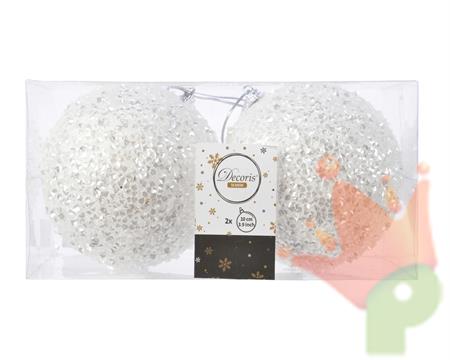 PALLINE BIANCHE GLITTER 10 CM 2 PZ