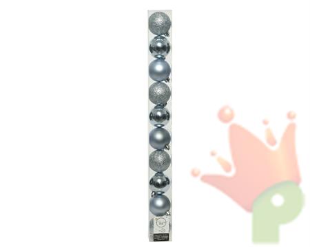 PALLINE PER ALBERO 6CM CELESTE GLITTER E LUCIDE 10 PZ