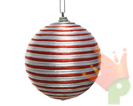 PALLINA PER ALBERO 8CM RIGHE BIANCO E ROSSO