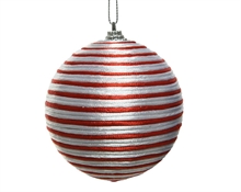PALLINA PER ALBERO 8CM RIGHE BIANCO E ROSSO