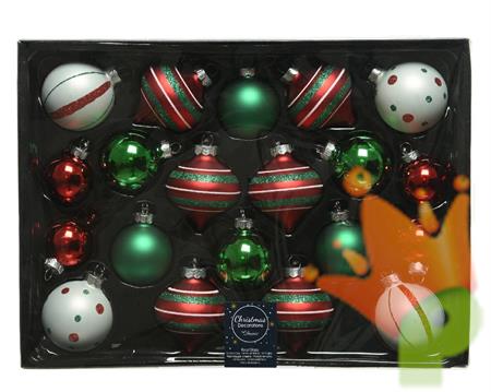 SET PALLINE PER ALBERO VERDE/ROSSO/BIANCO 20PZ
