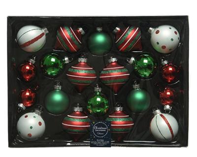 SET PALLINE PER ALBERO VERDE/ROSSO/BIANCO 20PZ