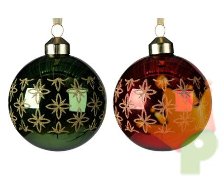 PALLINA PER ALBERO 8CM VERDE/ROSSO CON DECORI