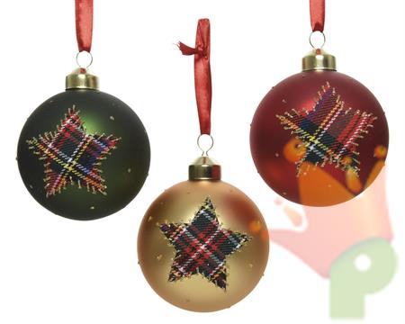 PALLINA PER ALBERO 8CM VERDE/ORO/ROSSO CON STELLA SCOZZESE