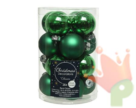 PALLINE PER ALBERO IN VETRO D. 3,5CM VERDE 16PZ