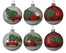 PALLINA PER ALBERO 8CM BIANCO/ARGENTO/ROSSO CON DECORO