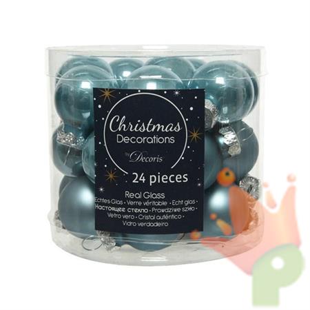 PALLINE PER ALBERO IN VETRO D. 2,5CM TURCHESE 24PZ