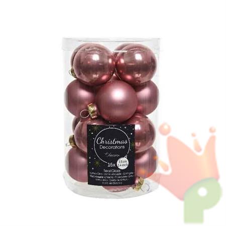 PALLINE PER ALBERO IN VETRO D. 3,5CM ROSA  16PZ
