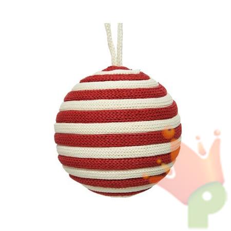 PALLINA PER ALBERO 8CM RIGHE BIANCO/ROSSO