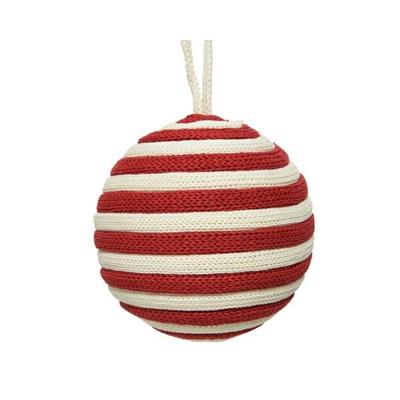 PALLINA PER ALBERO 8CM RIGHE BIANCO/ROSSO