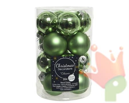 PALLINE PER ALBERO IN VETRO D. 3,5 CM VERDE 16 PZ
