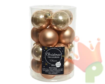 PALLINE PER ALBERO IN VETRO D. 3,5CM CARAMELLO 16PZ