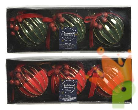 PALLINA DI NATALE IN VETRO ROSSO/VERDE 3 PZ