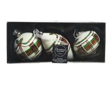 PALLINE 8 CM IN VETRO BIANCO CON DECORO SCOZZESE 3ASS