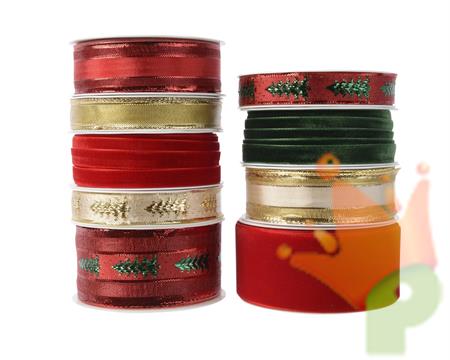 NASTRO IN POLIESTERE ROSSO/VERDE/ORO 4 MT