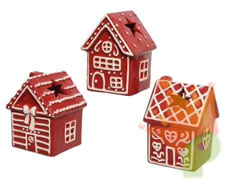 PORTATEALIGHT IN CERAMICA 9X9X12 CM FORMA CASETTA ROSSA