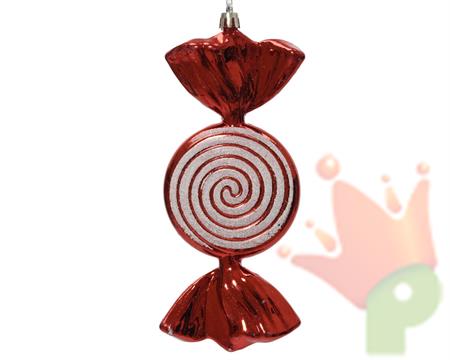 PENDENTE CARAMELLA ROSSA IN PLASTICA 18X2,8 CM