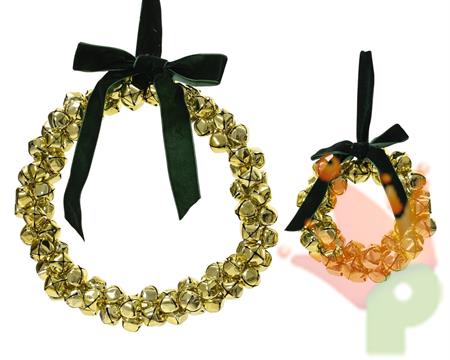 GHIRLANDA FUORIPORTA CON CAMPANELLINI ORO E FIOCCO VERE 25 CM