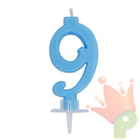 CANDELINA NUMERO 9 CERA ITALIC CELESTE 7CM