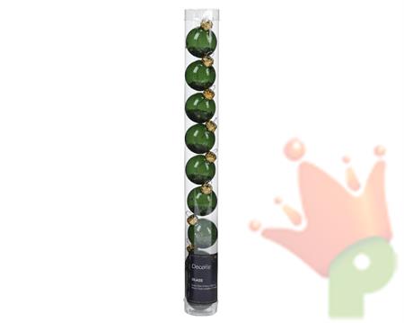 PALLINE DI NATALE IN VETRO  CON STELLINE VERDE PINO 3 CM 9 PZ