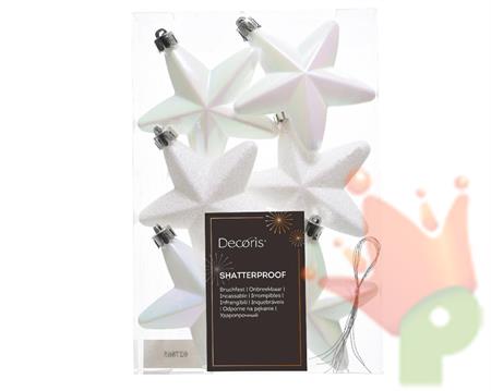 PENDENTI STELLE BIANCHE IRIDESCENTI 7,5 CM 6 PZ