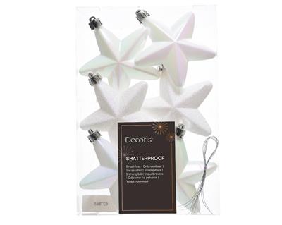 PENDENTI STELLE BIANCHE IRIDESCENTI 7,5 CM 6 PZ