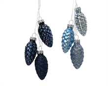 PENDENTI PIGNE IN VETRO BLU ICE 6X2,5 CM 3 PZ