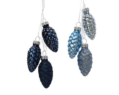 PENDENTI PIGNE IN VETRO BLU ICE 6X2,5 CM 3 PZ