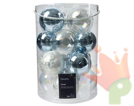PALLINE DI NATALE IN VETRO BLU BIANCHE 8 CM 16 PZ
