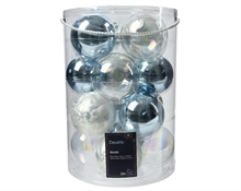 PALLINE DI NATALE IN VETRO BLU BIANCHE 8 CM 16 PZ